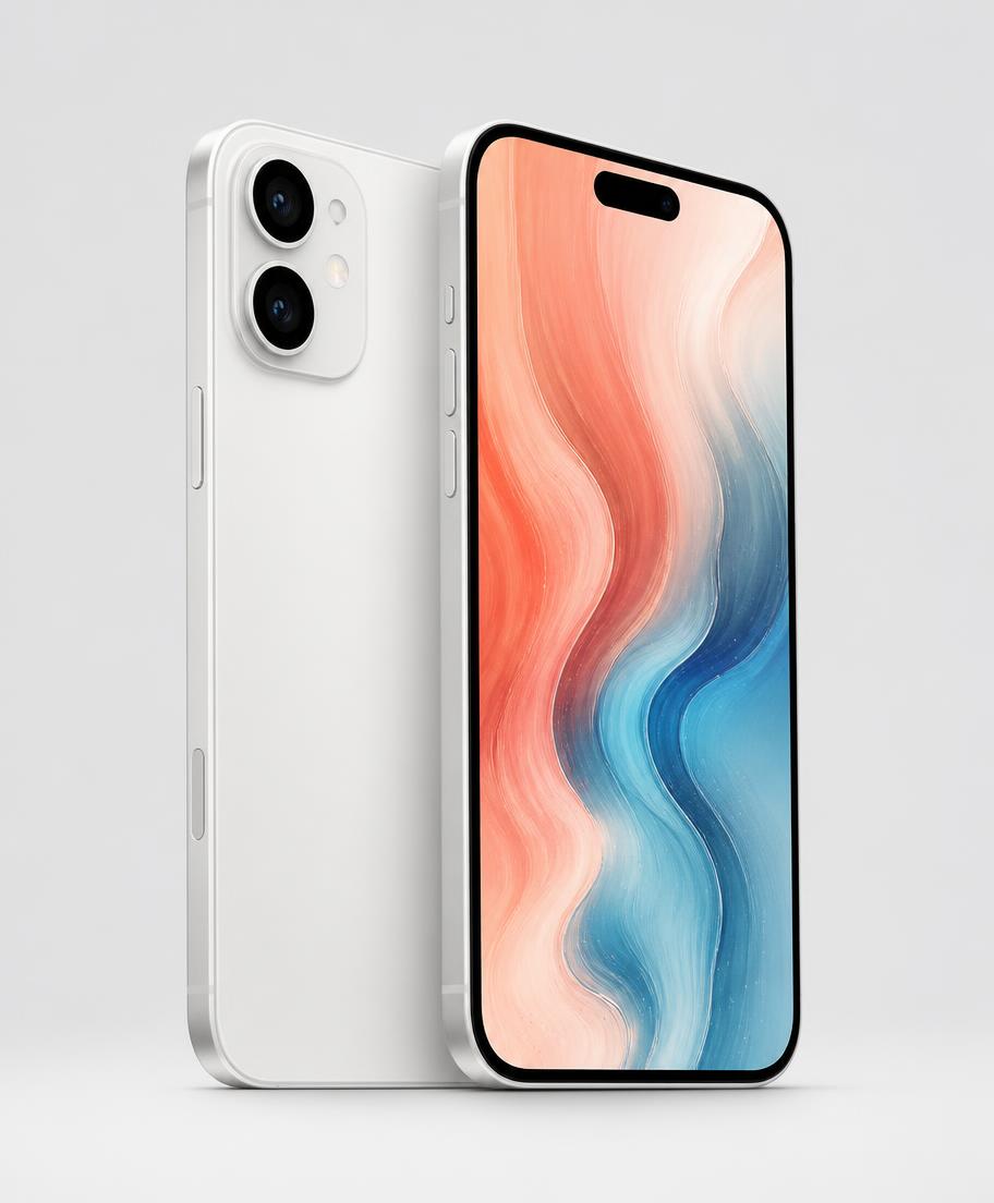 Pearl white premium smartphone shown from the front and back